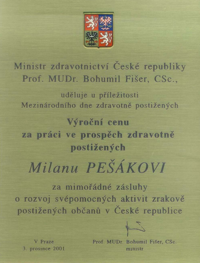 Výroční cena ministra zdravotnictví 2001